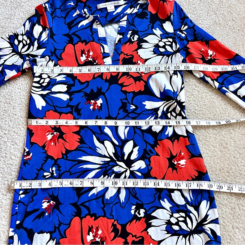 DIANE VON FURSTENBERG Reina Floral Cotton & Silk Tunic Shift Dress—SZ. 8 - Picture 11 of 15